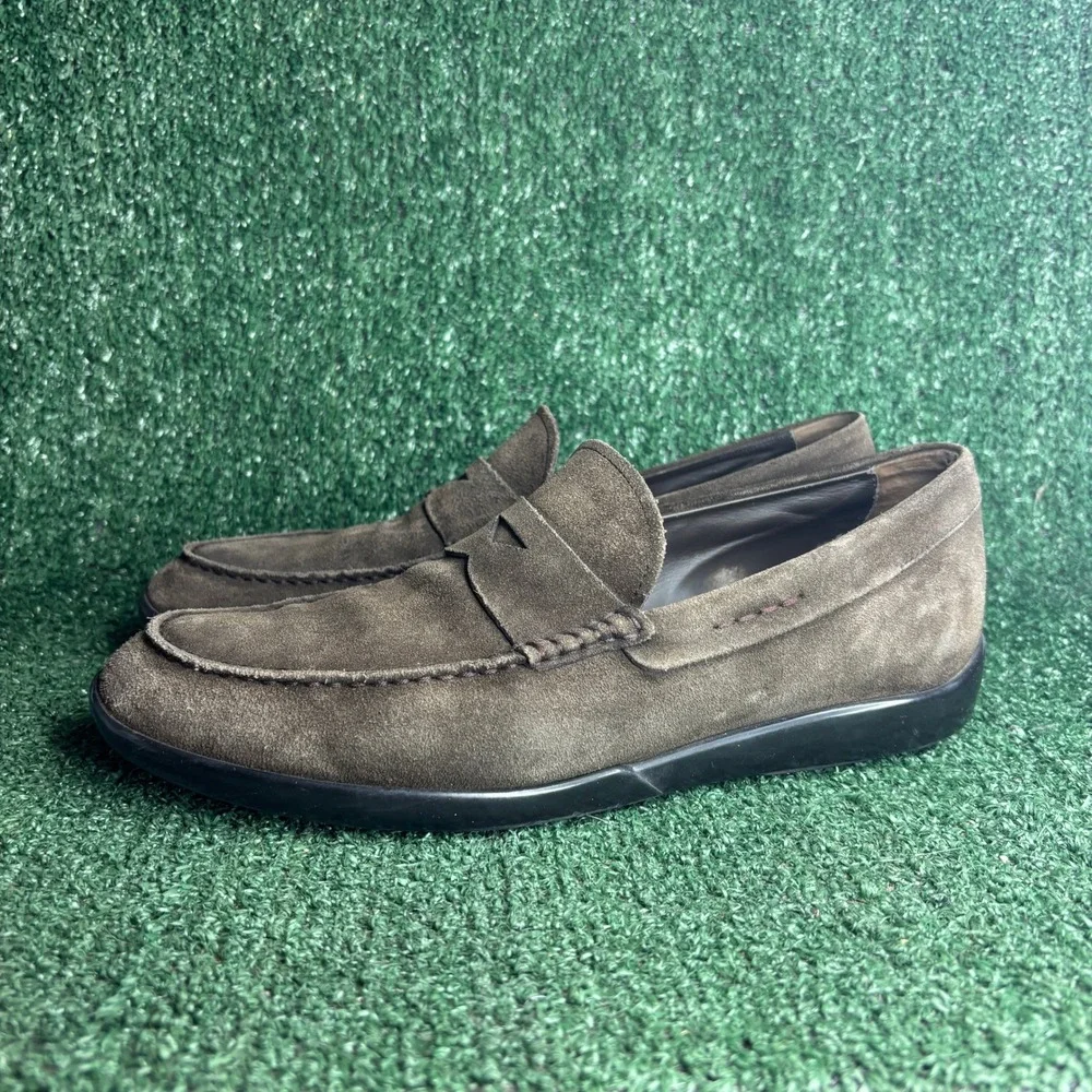 Tods Suede Penny Loafer Slip On Moccasin GOMMA Luxury Shoes Brown Mens Size 10.5